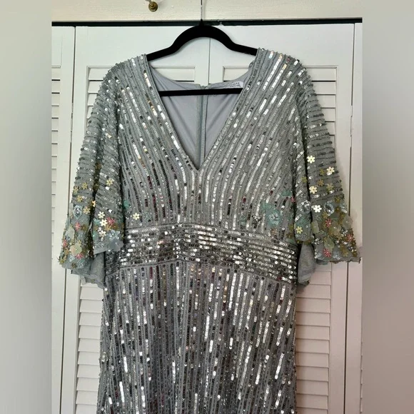 Mac Duggal Silver Sequin Gown